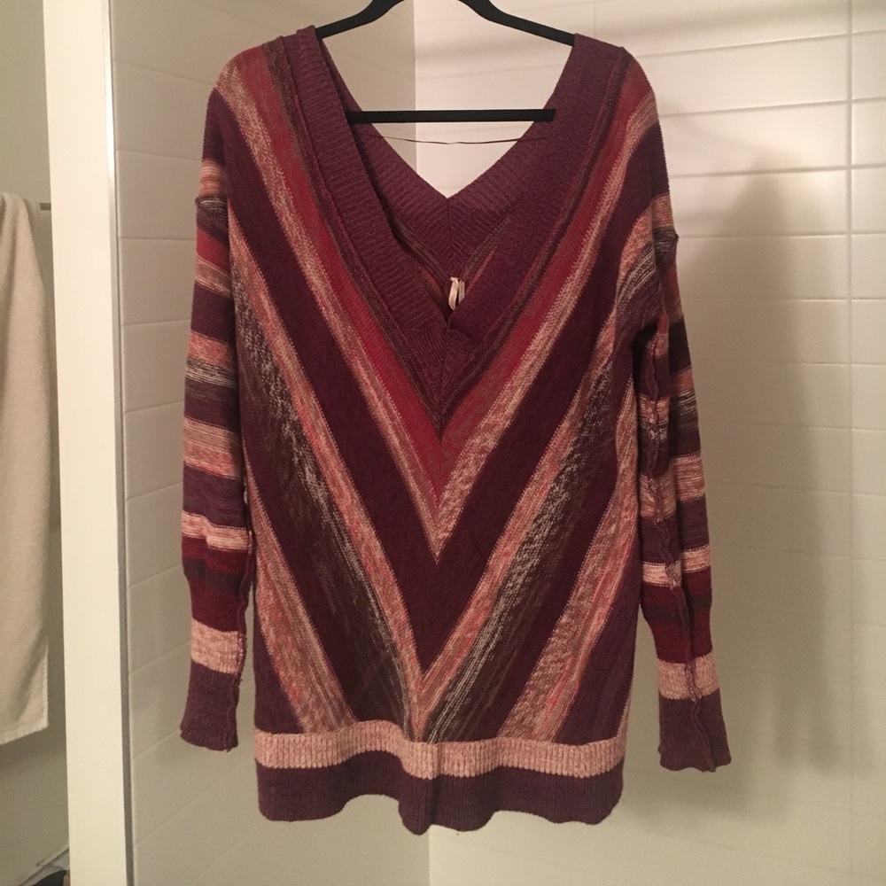 Striped Free People Knit V Neck Sweater