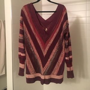 Striped Free People Knit V Neck Sweater