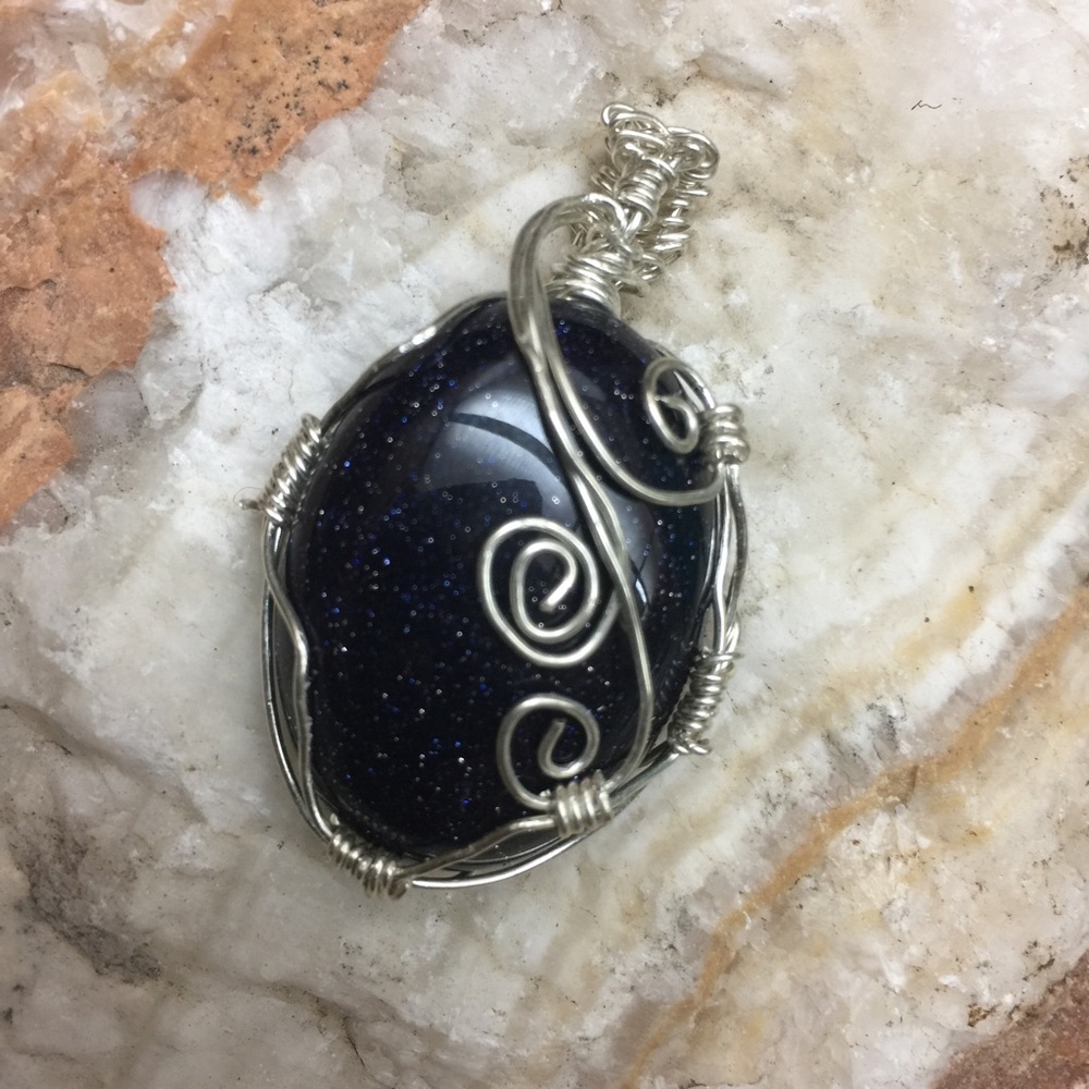 Blue sandstone goldstone pendant