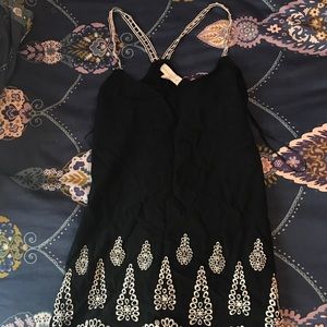 cross-back strappy floral dark navy blue dress