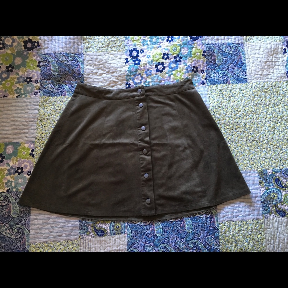 Faux Suede Button-Front Skirt
