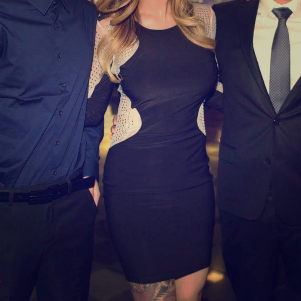 Bodycon Dress Long Sleeve Sheer Rhinestones Small