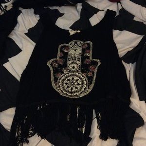 Crop tank top with fringe