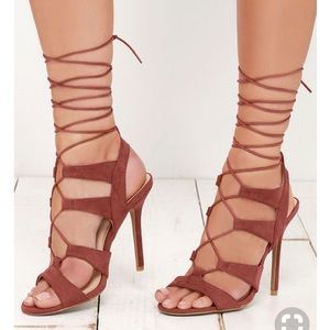 Lulu's red tan lace up heel sandal
