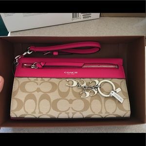 Pink Legacy Signature Coach Wristlet and Key Chain
