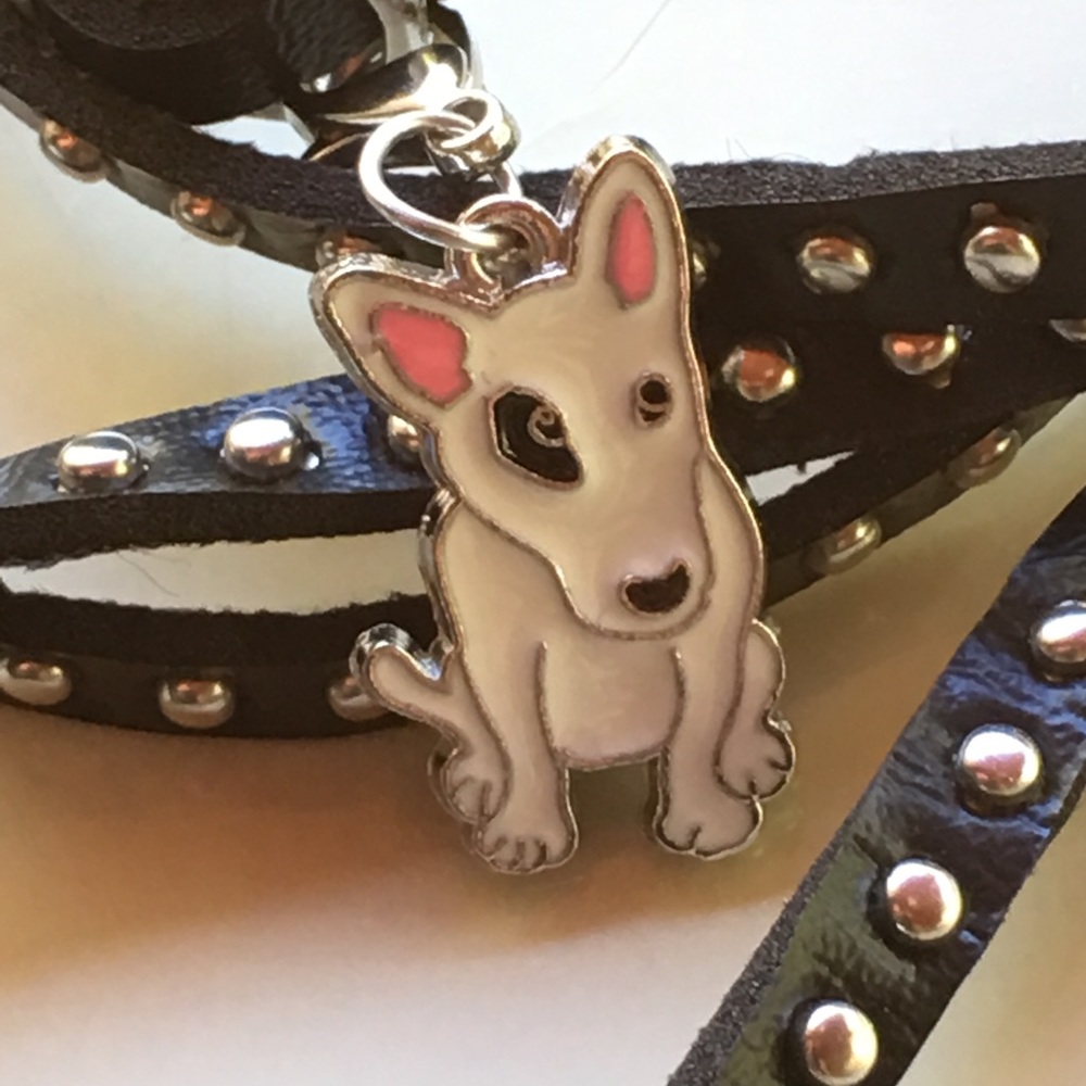 Bull terrier enamel clip on leather or chain