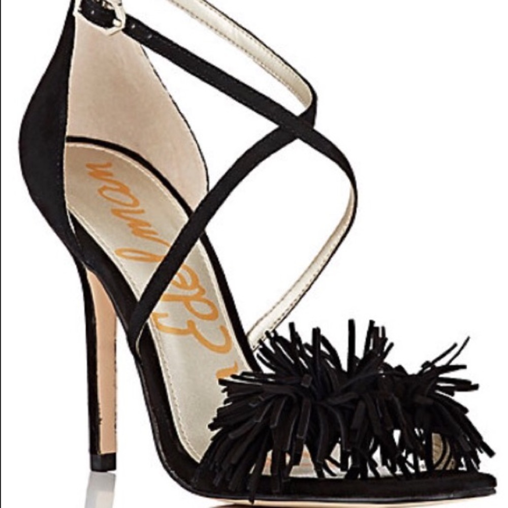 Sam Edelman Aisha Fringe Black Suede Heels Sandals
