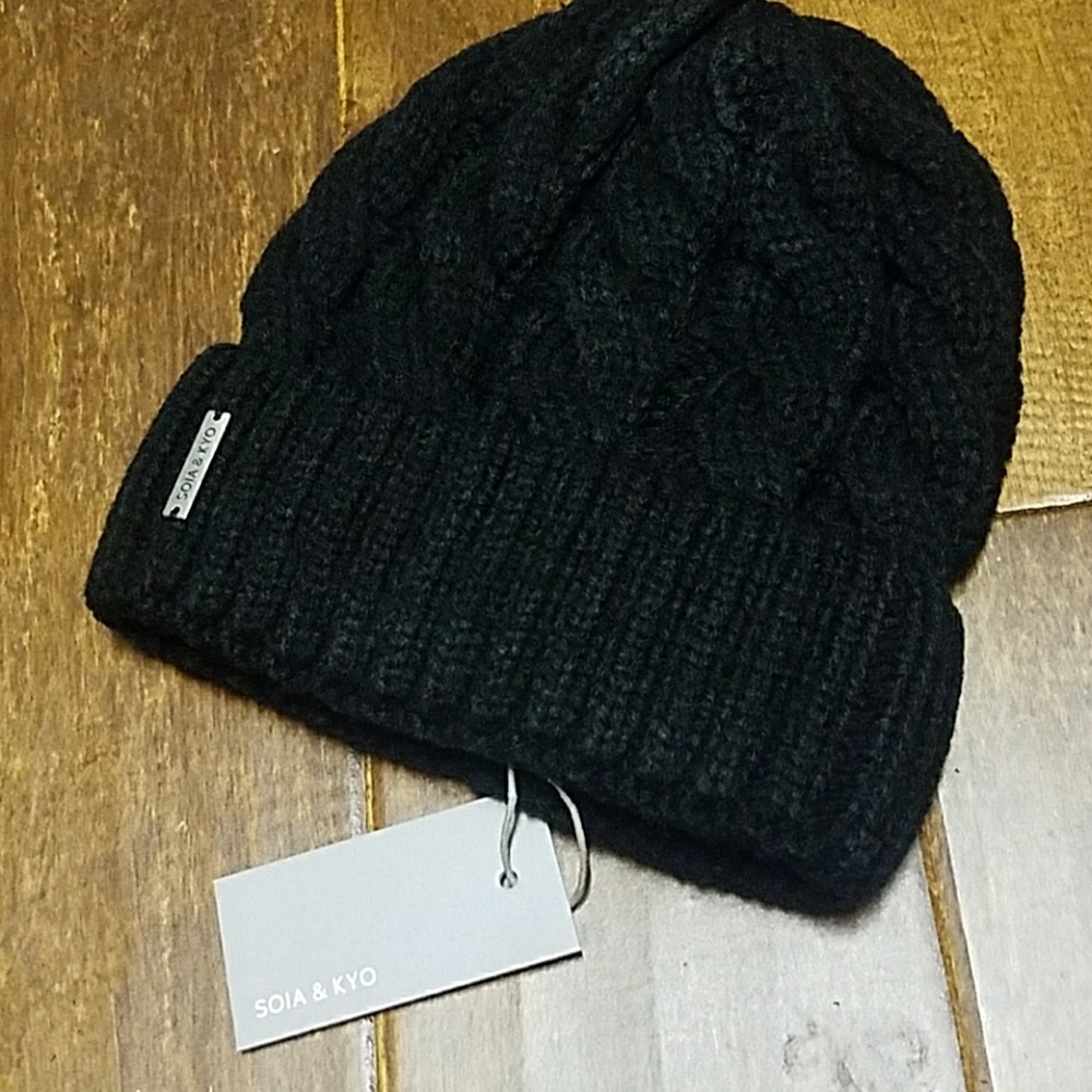 Soia & Kyo Cable Knit Beanie Hat, Black
