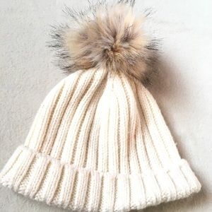 J. Crew Fur ball beanie