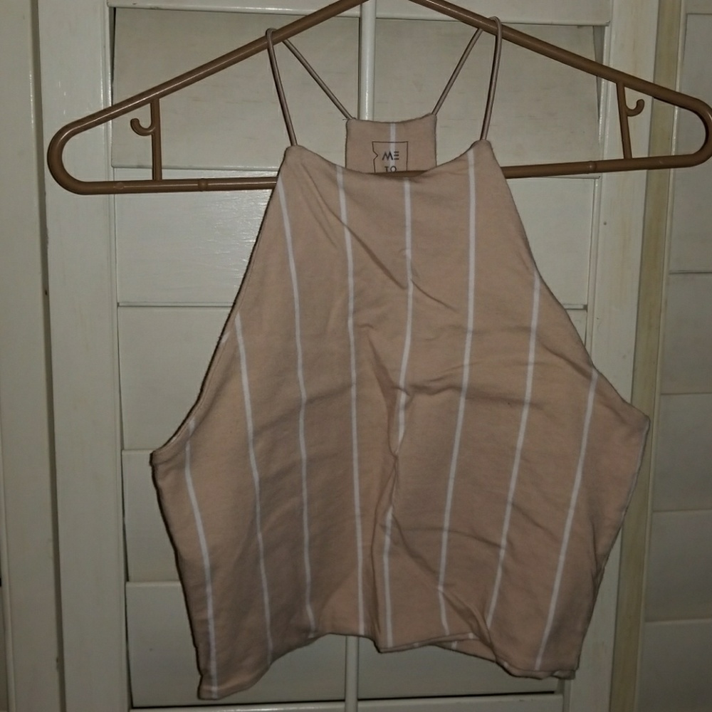 Pink and White Strapped Crop Top