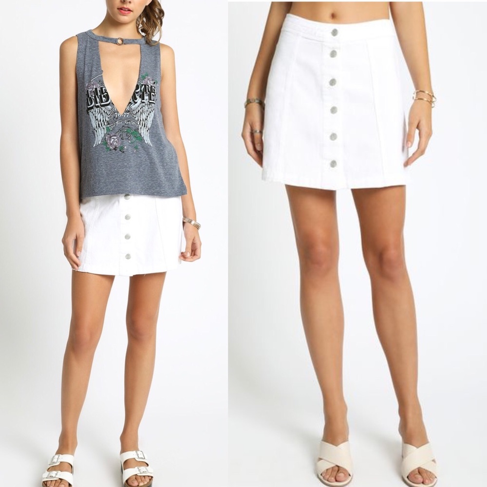COTTON DENIM BUTTON FRONT SKIRT