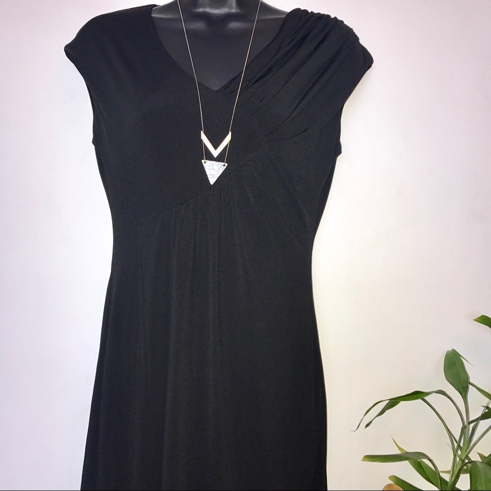 Spence Petite Black Dress with Pleated Gathering