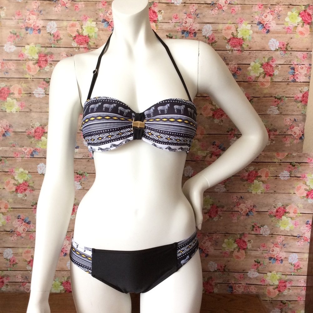 JUST IN Black Safari Zebra Bikini Swimwear