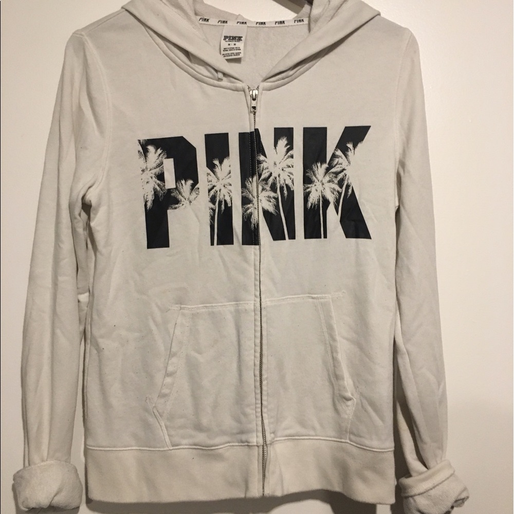pink palm trees logo zip up hoodie