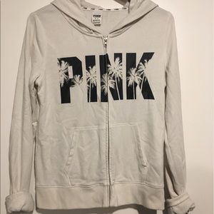 pink palm trees logo zip up hoodie