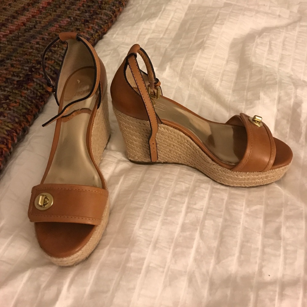 Tan Coach Leather Wedges