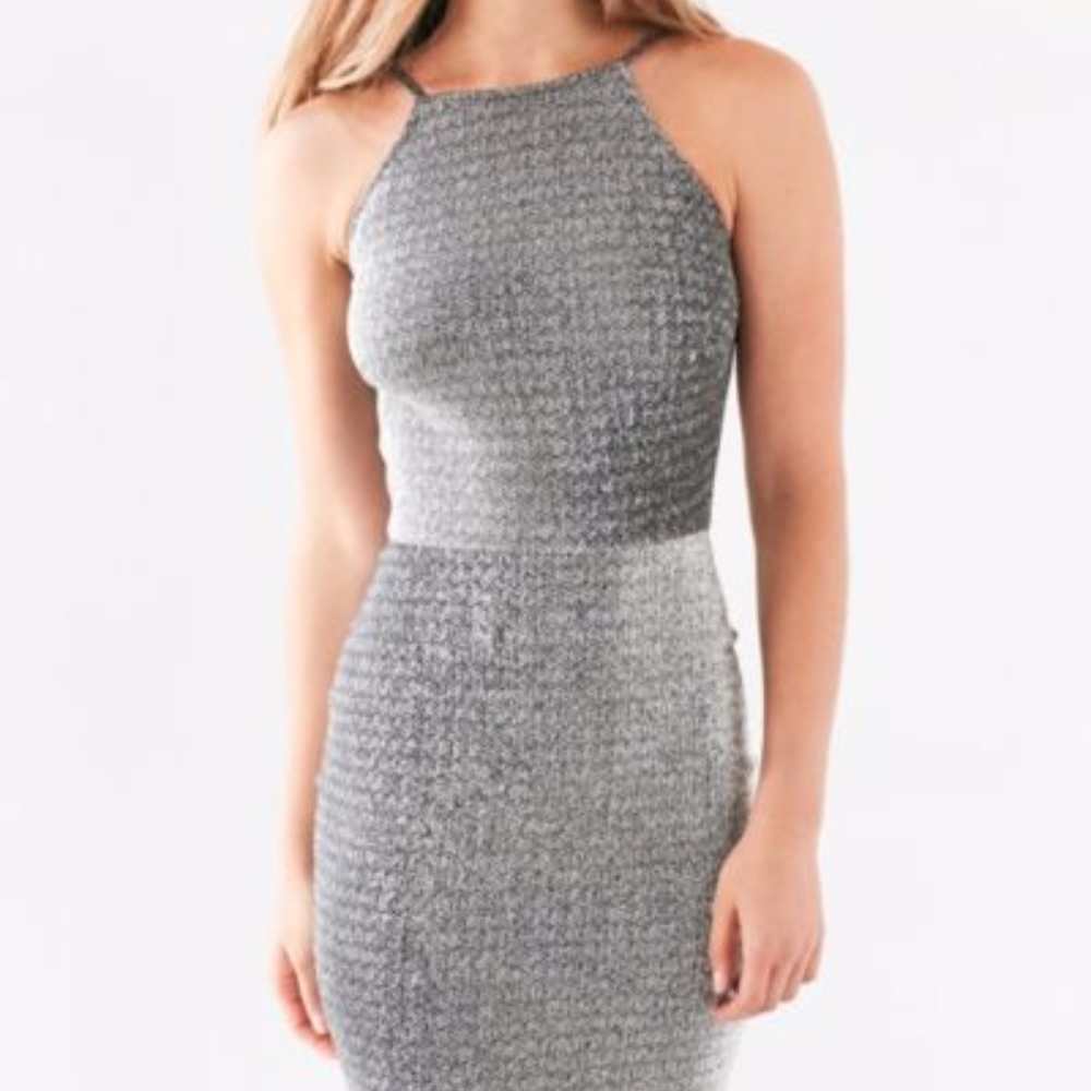 UO shimmering silver mini dress