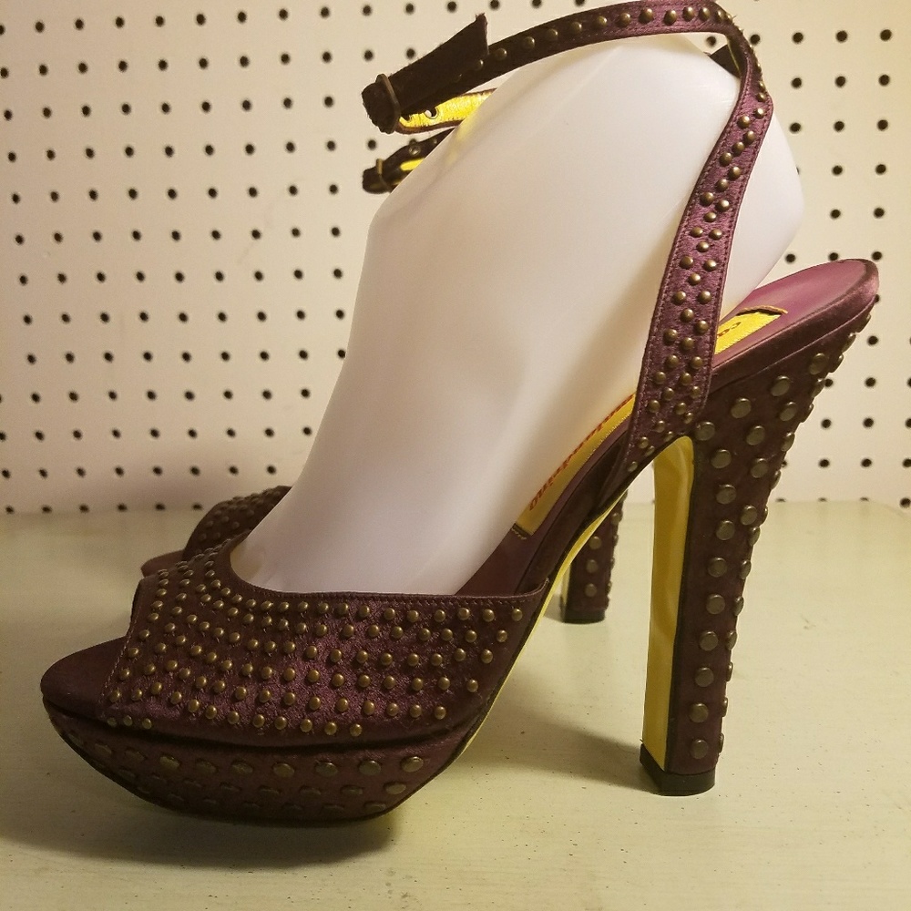 CATHERINE MALANDRINO EGGPLANT SATIN SANDALS 40