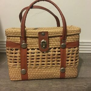 Vintage straw picnic basket purse