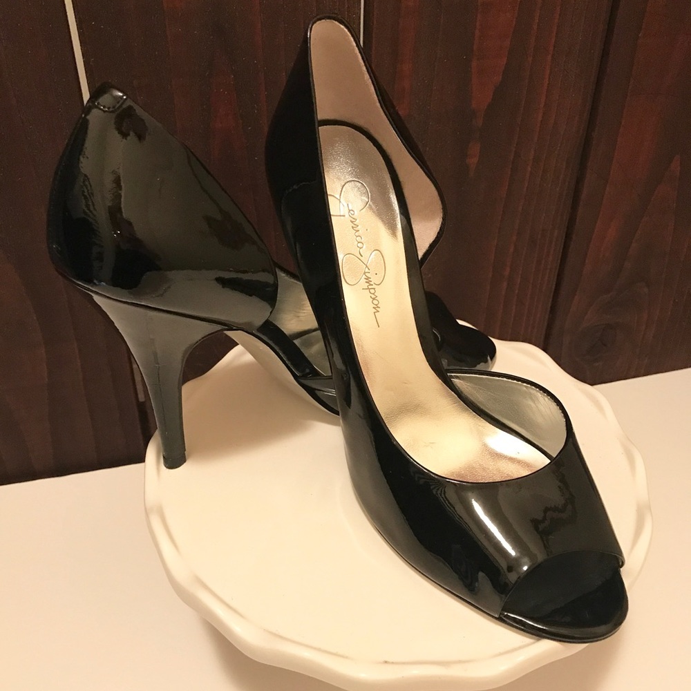 Jessica Simpson Black Patent Peep Toe, Size 8