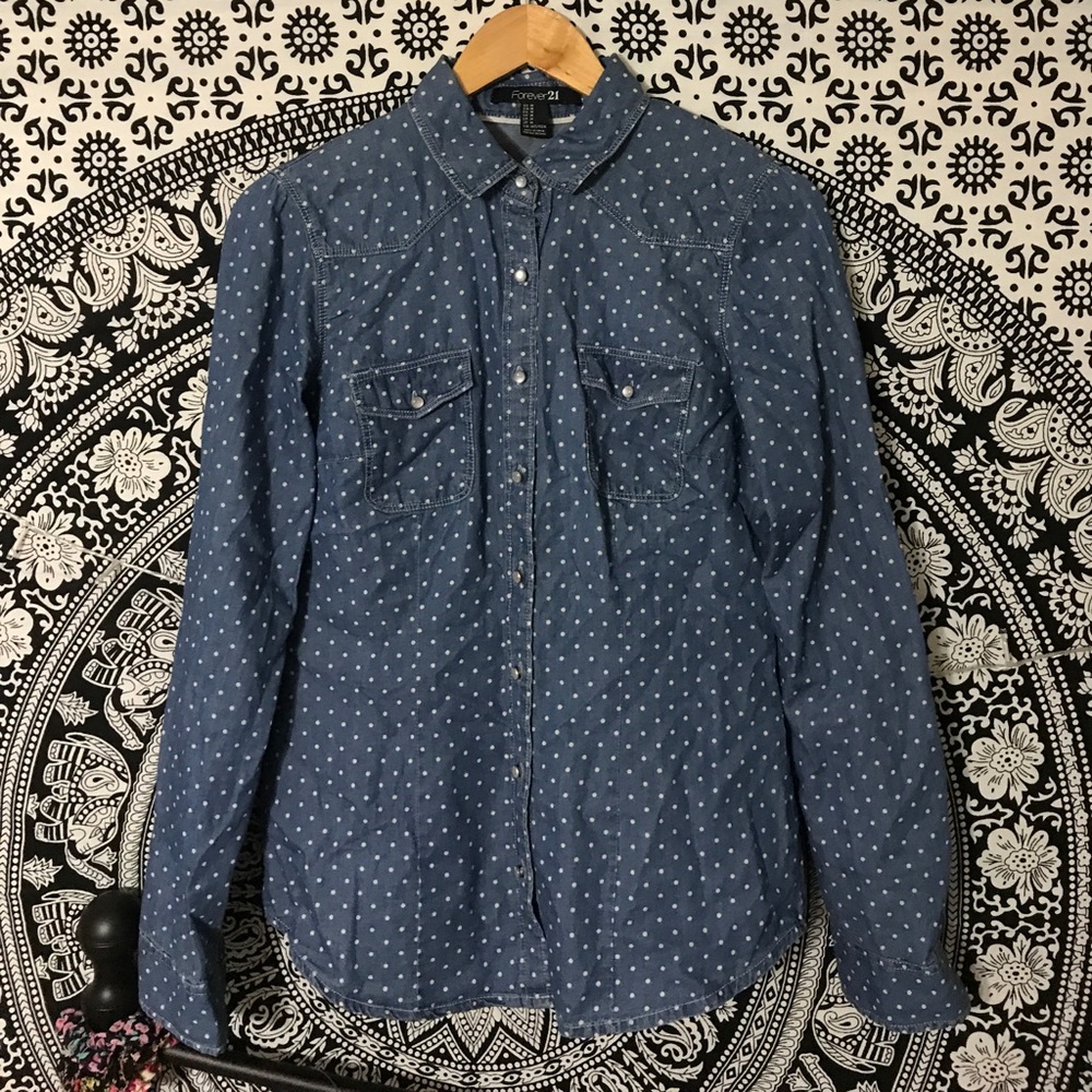 Denim Polka Dot Button-Up Shirt
