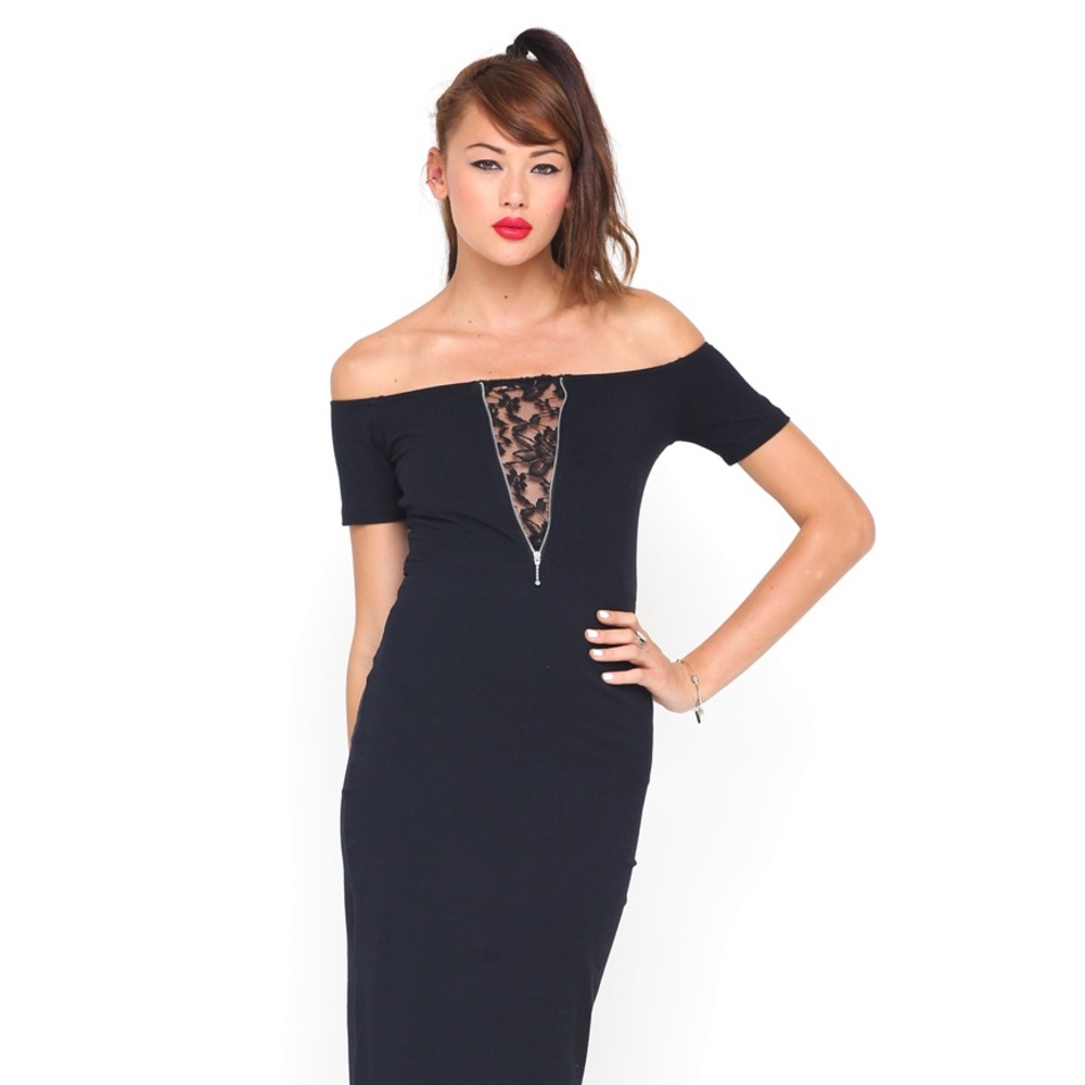 NastyGal Black Midi Zip Dress NWT Best Offer!