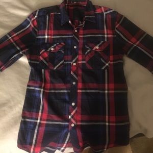Blue and red button down shirt