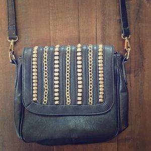 Urban OU Vintage Black Gold Leather Crossbody Bag