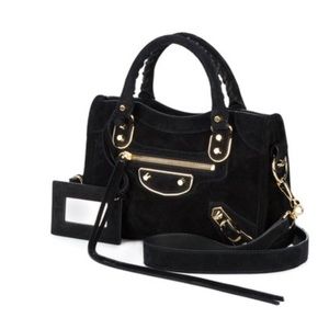 Balenciaga Black Suede Metallic Edge Mini City
