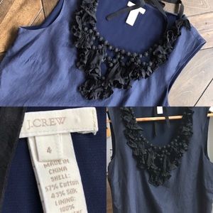 Navy + Black Silk J.Crew Blouse