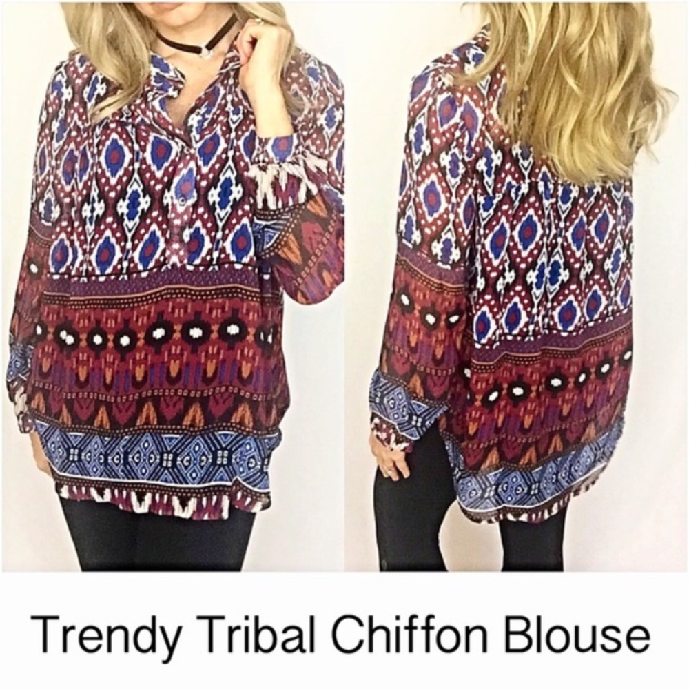 Boho Hippie Tribal Chiffon Blouse Top M sold - Picture 5 of 5