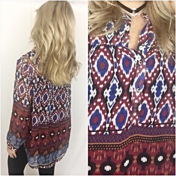 Boho Hippie Tribal Chiffon Blouse Top M sold - Picture 3 of 5