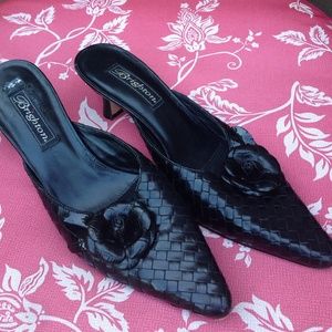 Brighton "Poem" black woven leather high heel shoe