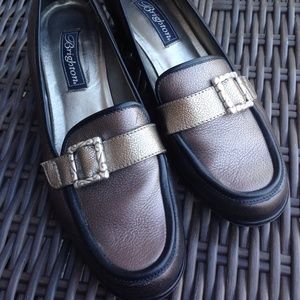 Brighton "Adele" pewter and black leather loafer