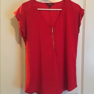 Silky Zip Front Rolled Sleeve Blouse