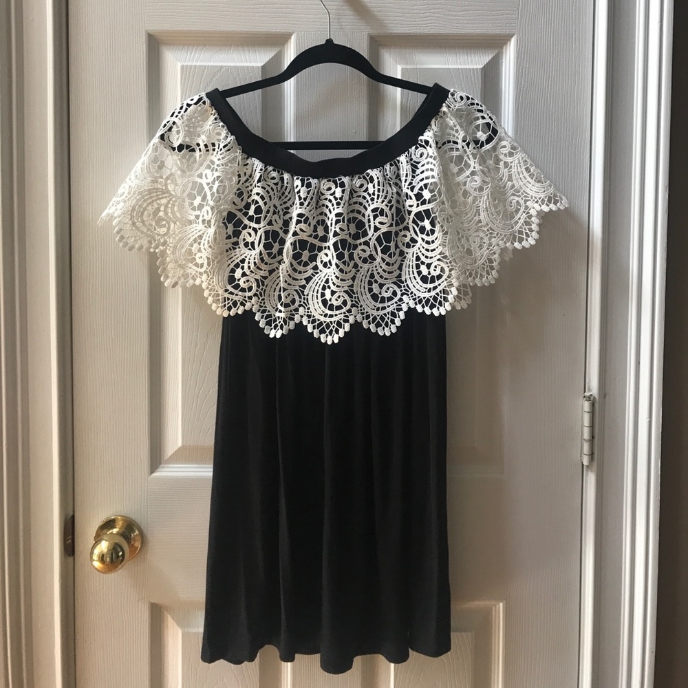 Off the shoulder Little Black Dress with lace top