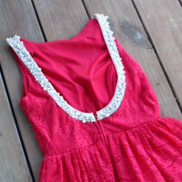 Red Scoop-Back Pearl Homecoming Dress - Picture 4 of 6