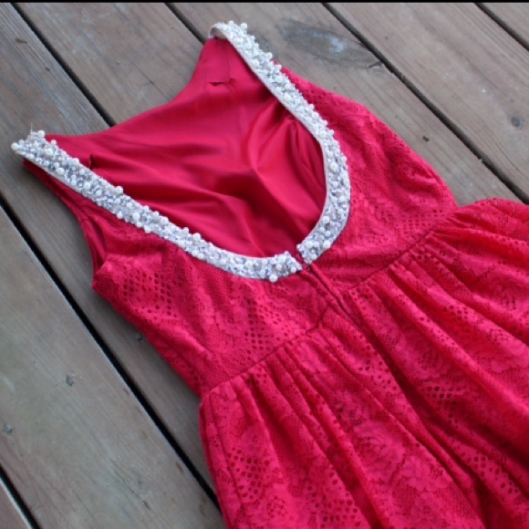Red Scoop-Back Pearl Homecoming Dress - Picture 6 of 6