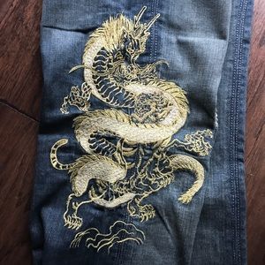 Antik Denim with Gold Metallic dragon embroidery