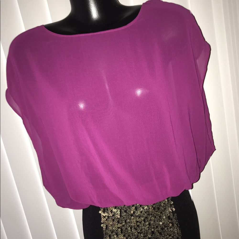 Cotton Candy Sleeveless Sheer Blouse in Magenta