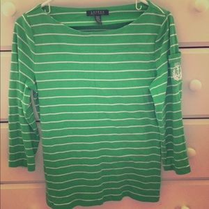RALPH LAUREN Green & White Striped Top