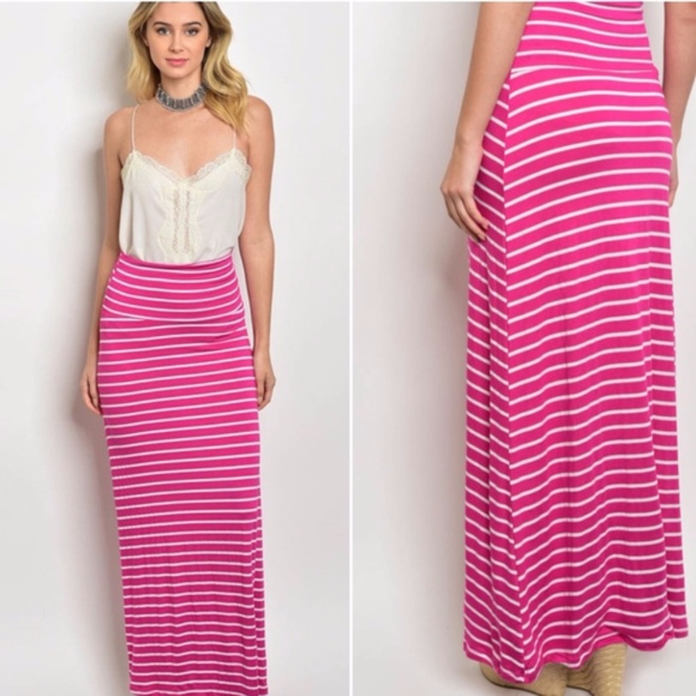 SALE w/ FREE GIFT Pink & White striped Maxi Skirt