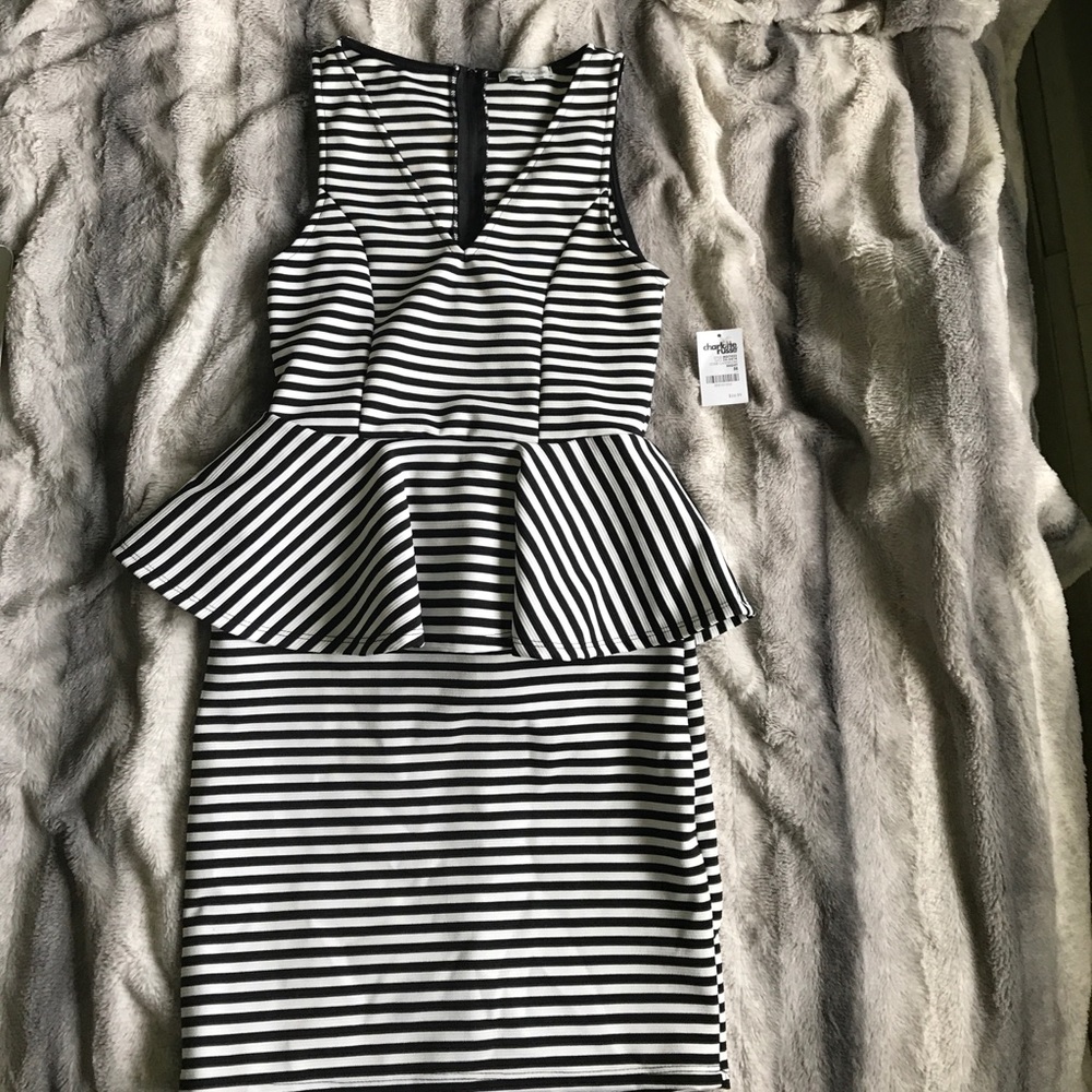 NWT black and white striped peplum dress