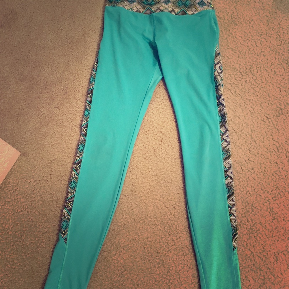 Teal and Aztec print full length leggings