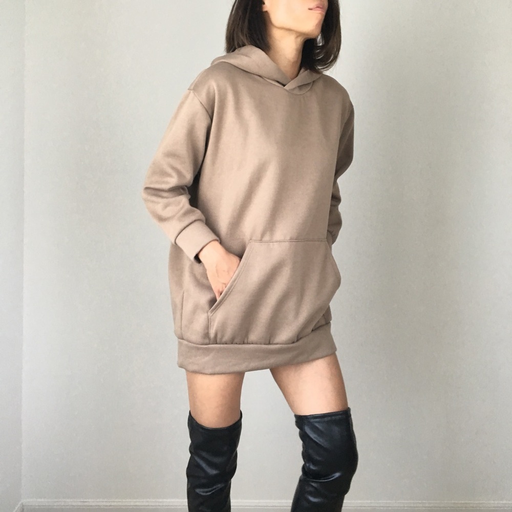 TOP TREND celebrity style NUDE long sweatshirt - Picture 2 of 7