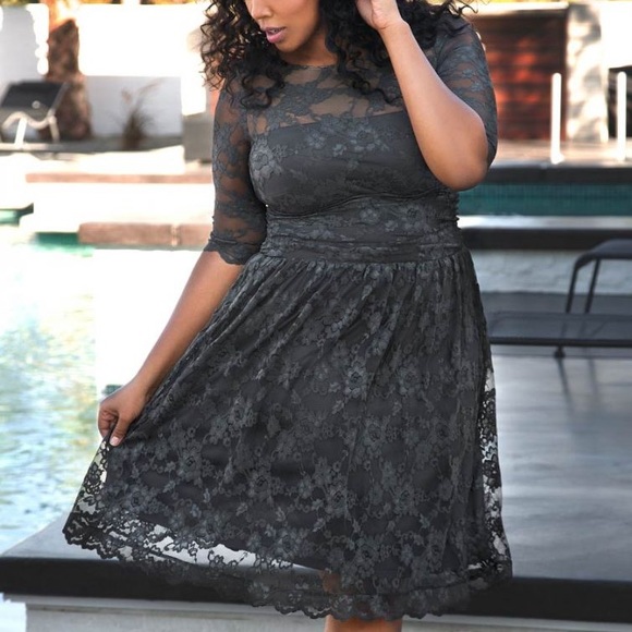 Kiyonna Luna Lace Dress in Gray - Picture 2 of 8