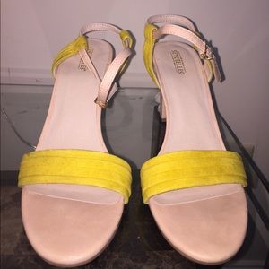 Strappy high heel sandals with a pop of color