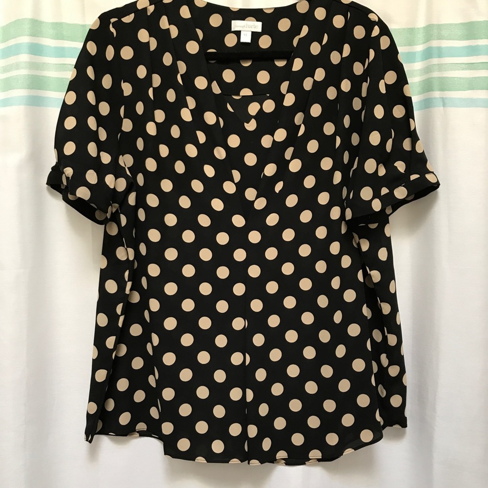 Black and Tan Polka Dot Blouse - XL
