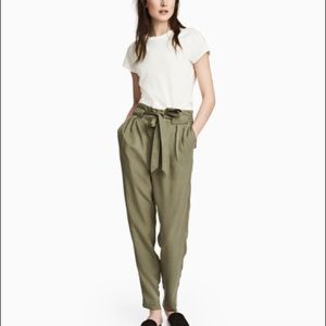 H&M brand high waisted ruched tie pants