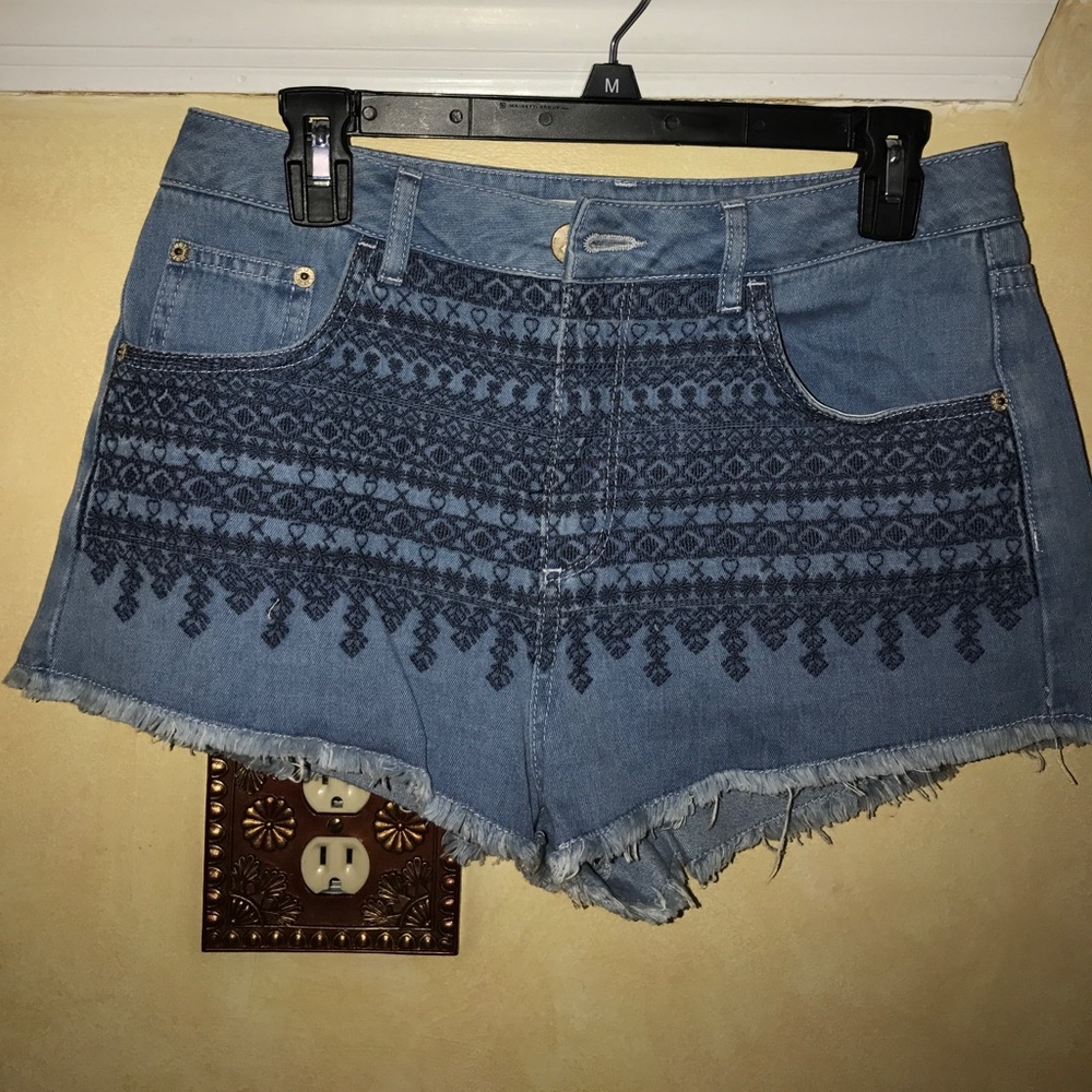 Topshop Embroidered Denim Shorts